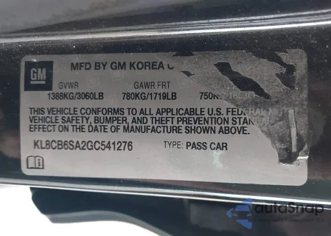 2016 Chevrolet Spark Ls Cvt z USA, uszkodzony, nr VIN KL8CB6SA2GC541276